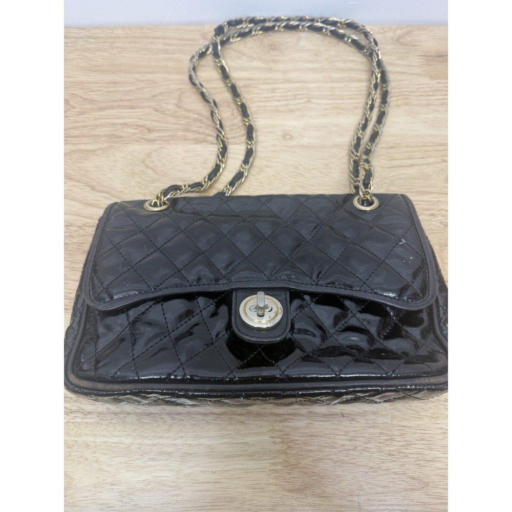 Vintage Meyers‎ Black Quilted Leather Turn Lock Clasp Handbag Made in Italy